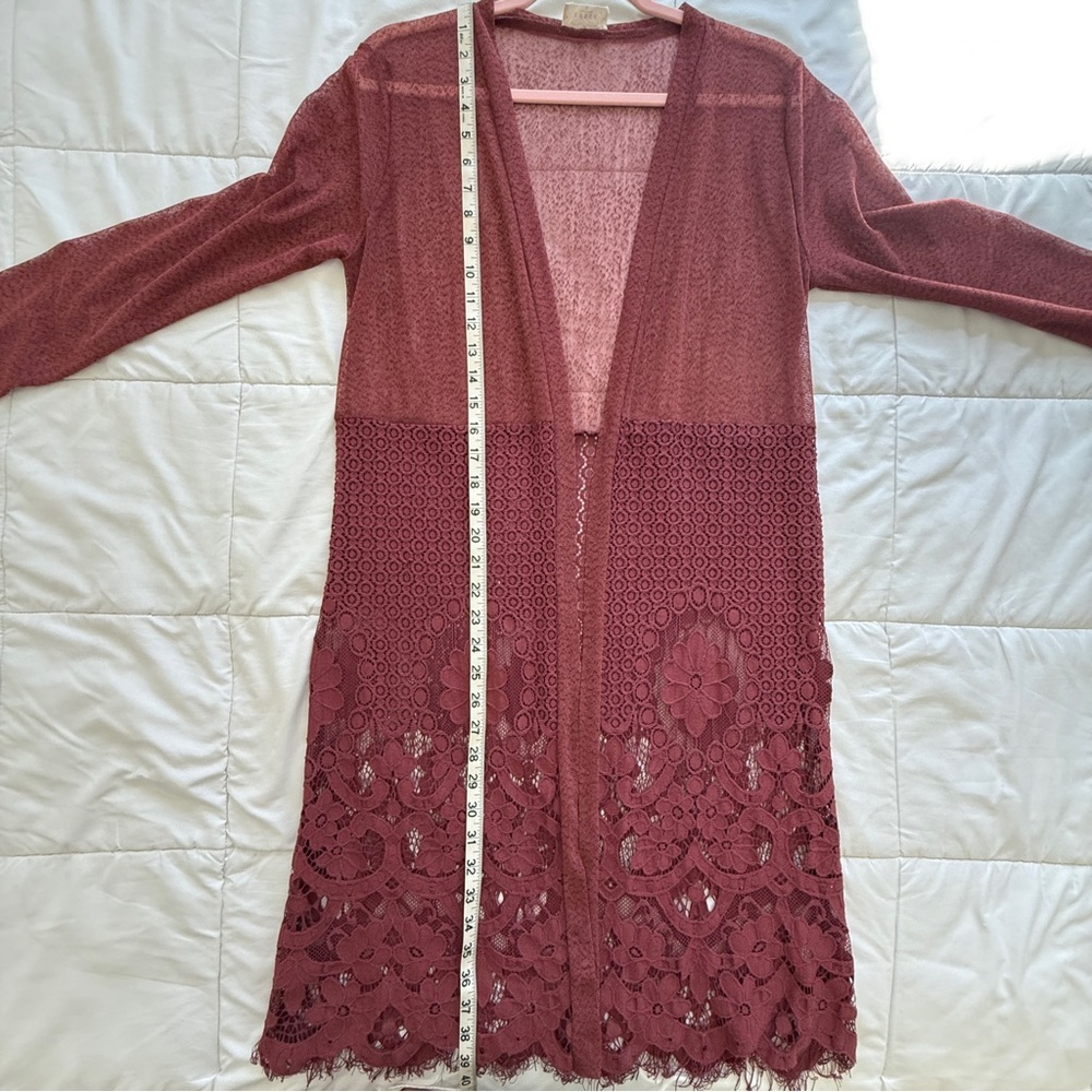 Ember Burgundy Lace Longline Duster Cardigan Size M - Picture 8 of 9
